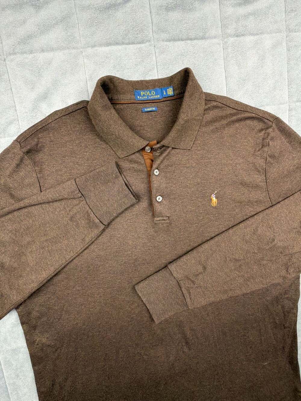 Polo Ralph Lauren Classic Fit Long Sleeve Polo Shirt Brown Men's LG